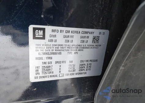 2021 Chevrolet Trailblazer Awd Ls from USA, damaged, VIN KL79MNSL5MB061495